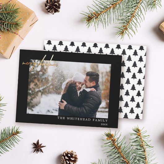 写真ミニマル金ゴールドメリークリスマスブラック シーズンカード