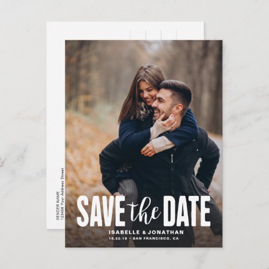 写真ミニマル黒日付の保存 案内ポストカード (正面/裏面)