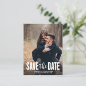 写真ミニマル黒日付の保存 案内ポストカード (スタンド正面)