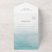 写真ミニマルQRコードRSVPとのビーチ結婚式 オールインワン招待状 (外側)