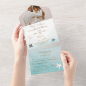 写真ミニマルQRコードRSVPとのビーチ結婚式 オールインワン招待状 (貼ってはがせる)