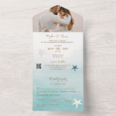 写真ミニマルQRコードRSVPとのビーチ結婚式 オールインワン招待状 (内側)