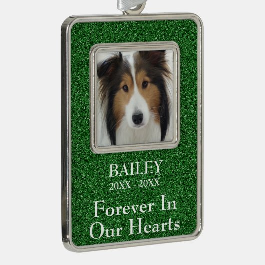 写真メモリアルグリーン グリッター ドッグ シルバープレートフレームオーナメント (右)