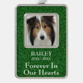 写真メモリアルグリーン グリッター ドッグ シルバープレートフレームオーナメント (正面)