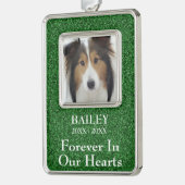 写真メモリアルグリーン グリッター ドッグ シルバープレートフレームオーナメント (左)