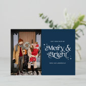 写真メリーと鮮やかな青のシルバークリスマス 箔シーズンカード (立ち正面)