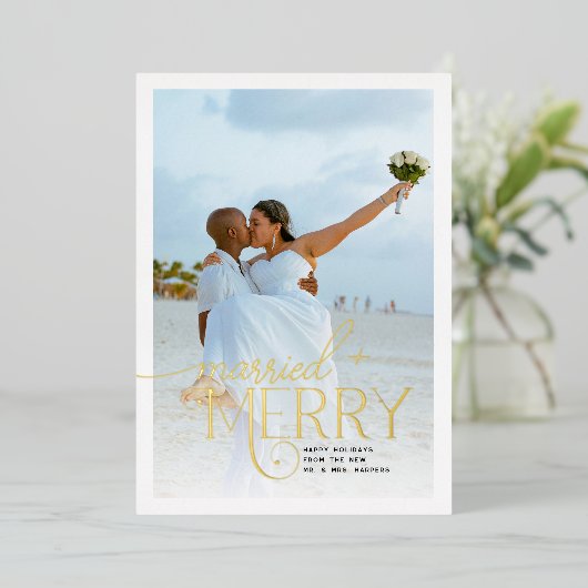 写真メリーは結婚したクリスマス 箔シーズンカード (立ち正面)
