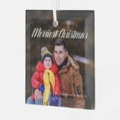 写真メリーエレガント上のクリスマスの白い台本 ガラスオーナメント (正面左)