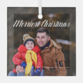 写真メリーエレガント上のクリスマスの白い台本 ガラスオーナメント (正面)