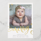 写真メリークリスマスおもしろい書道スナップ 箔シーズンカード (正面)