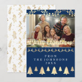 写真メリークリスマスハッピー·ニューイヤー海軍金ゴールド シーズンカード (正面/裏面)