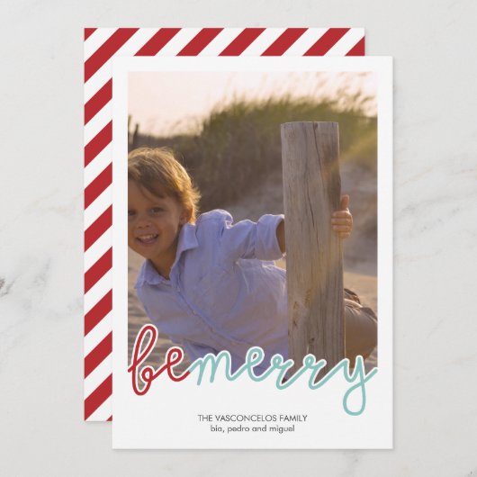 写真メリークリスマスホリデー希望の赤い青 シーズンカード (正面/裏面)
