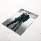 写真メリーモダンクリスマス家族の名前金ゴールド 箔シーズンカード (回転した状態)