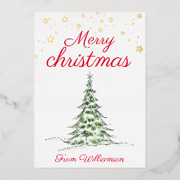 写真メリーモダンクリスマス赤い家族金ゴールド 箔シーズンカード