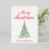 写真メリーモダンクリスマス赤い家族金ゴールド 箔シーズンカード (立ち正面)