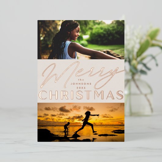 写真メリー数々のクリスマス 箔シーズンカード (立ち正面)