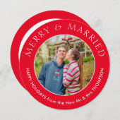 写真メリー結婚した円形クリスマスレッド シーズンカード (正面/裏面)