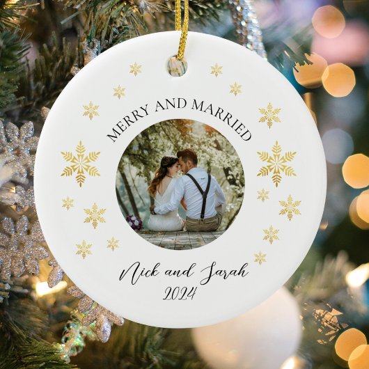 写真メリー結婚した黄金の雪片 セラミックオーナメント