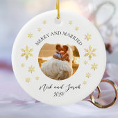 写真メリー結婚した黄金の雪片 セラミックオーナメント