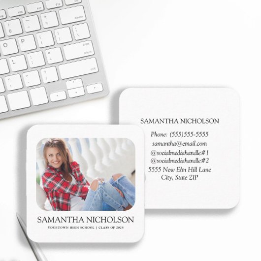 写真モダンお洒落院名通話カード スクエア名刺