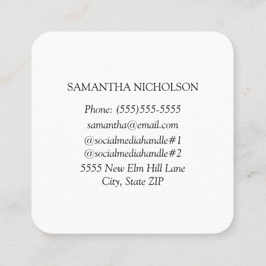 写真モダンお洒落院名通話カード スクエア名刺 (裏面)