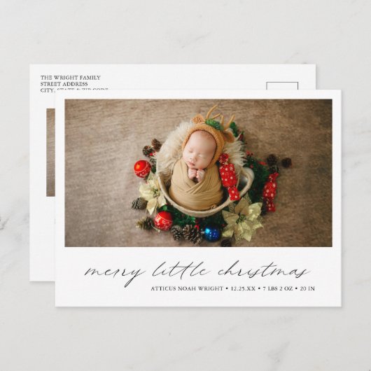 写真モダンかわいいクリスマス誕生 案内ポストカード (正面/裏面)