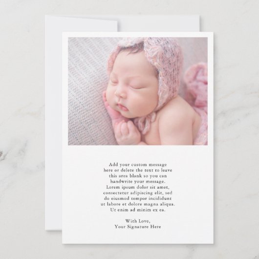 写真モダンかわいい休日の誕生発表 案内状 (裏面)