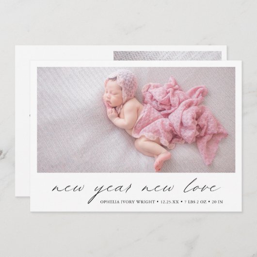 写真モダンかわいい休日の誕生発表 案内状 (正面/裏面)