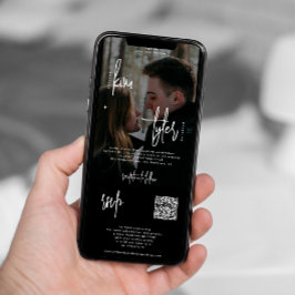 写真モダンすべて一つのQRコードrsvpブラック結婚 招待状