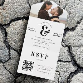 写真モダンとアンパ結婚サンドのQRコードRSVP オールインワン招待状