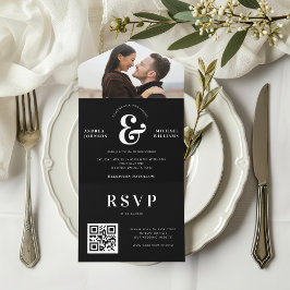 写真モダンとアンパ結婚サンドのQRコードRSVP オールインワン招待状