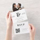 写真モダンとアンパ結婚サンドのQRコードRSVP オールインワン招待状 (貼ってはがせる)