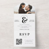 写真モダンとアンパ結婚サンドのQRコードRSVP オールインワン招待状 (内側)