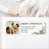 写真モダンとエレガント松の緑のクリスマス ラベル (インサイチュ)