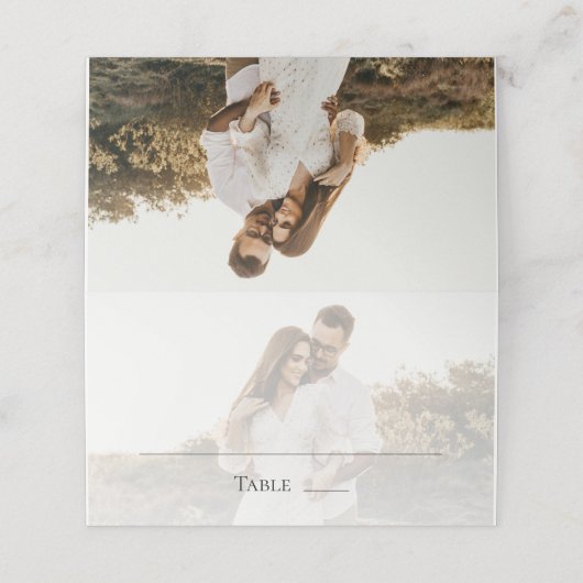 写真モダンとオーバーレイ結婚ズ プレイスカード (外部開封)