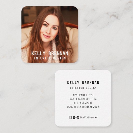 写真モダンとソーシャルメディア付き名刺 スクエア名刺 (正面/裏面)