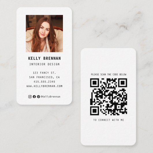 写真モダンとソーシャルメディア付き名刺 名刺 (正面/裏面)
