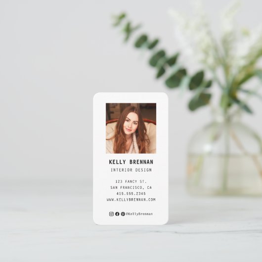 写真モダンとソーシャルメディア付き名刺 名刺 (スタンド正面)