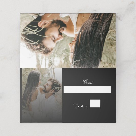 写真モダンとブラックオーバーレイ結婚ズ プレイスカード (外部開封)