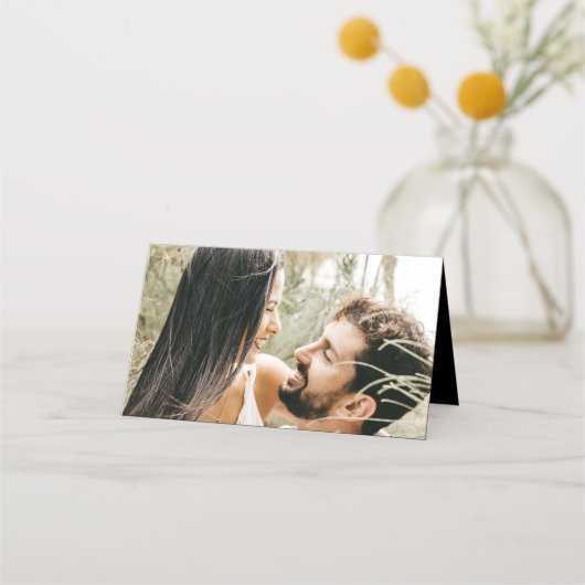 写真モダンとブラックオーバーレイ結婚ズ プレイスカード (裏面)