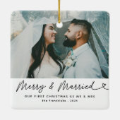 写真モダンとメリー新結婚した婚クリスマス セラミックオーナメント (裏面)