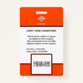 写真モダンとロゴ付きオレンジ色の赤IDカード バッジ (裏面)