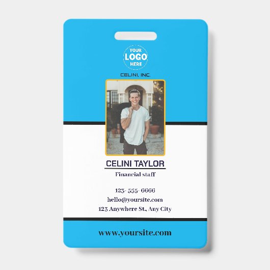 写真モダンとロゴ付きブルーIDカード バッジ (正面)