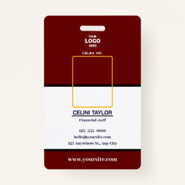 写真モダンとロゴ付きマルーンIDカード バッジ