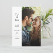 写真モダンと側面の日付の保存 – 白 招待状 (スタンド正面)