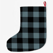 写真モダンと名前の付いた青い格子模様 | ラージクリスマスストッキング (裏面)