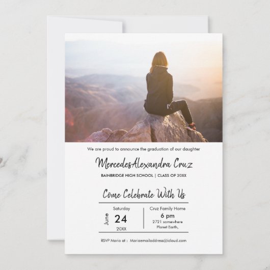 写真モダンと引用文の卒業パーティー付き 招待状 (裏面)