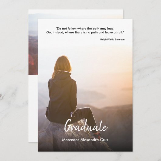 写真モダンと引用文の卒業パーティー付き 招待状 (正面/裏面)