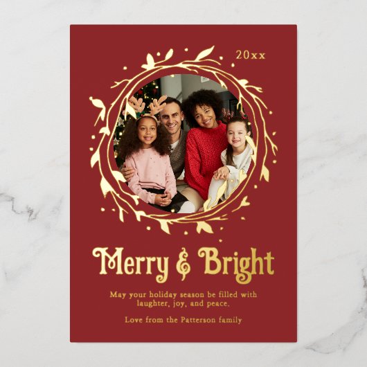 写真モダンと明メリーるいスクリプトのリース 箔シーズンカード (正面)