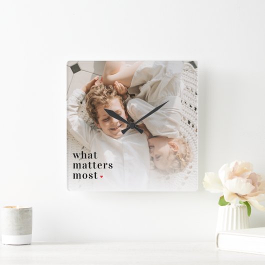 写真モダンと最も重要な事項前向き引用文 スクエア壁時計 (ホーム)